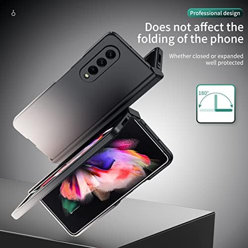 Калъф Samsung Fold 3 със защита на панти, Ултратънък калъф за вашия КОМПЮТЪР с предно защитно фолио за екрана, Калъф за мобилен телефон Samsung Z Fold 3 5G Наклон на цвета (черно-бя