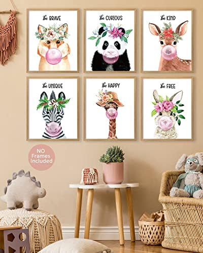 Щампи с участието на животни в формата на Цветя Crown, Интериор на детската стая със стил Сафари За малко момиче, боядисани стени, детска градина, Художествени Плакати