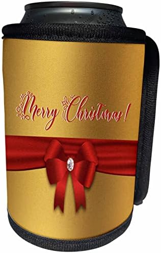 Триизмерно Весела Коледа, Червен лък с скъпоценния камък в златен обертке за бутилки-хладилника (cc_354816_1)