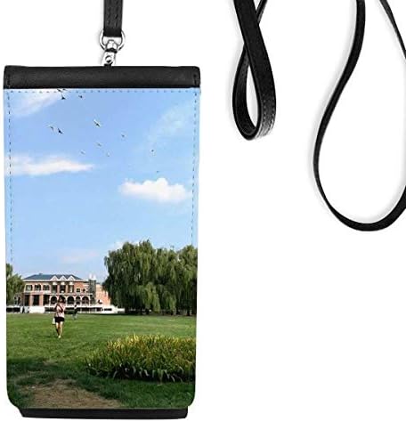 Зелен Парк Снимки Телефон Портфейла В Чантата Си Смартфон Виси Изкуствена Кожа Черен
