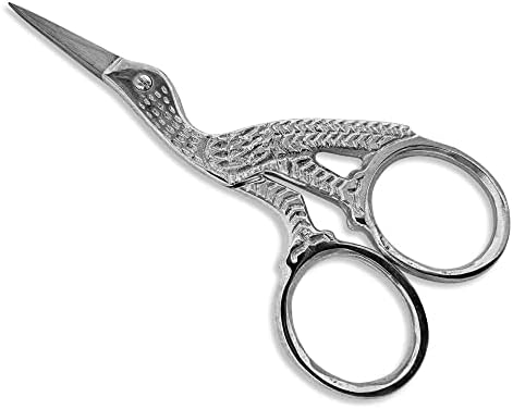 Ножици Zenia Stork 3.5 инча – ножици за бродерия, шиене, бродерия, подстригване на косата на лицето, в носа, за веждите – високо качество, лесни ножици за подстригване (сре?