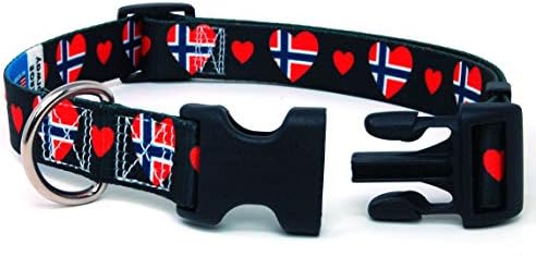 Нашийник за кучета I Love Norway | чудесно за норвежки празници, Специални събития, Фестивали, Паради и за всеки ден Strong | Произведено в САЩ | XSmall Small Medium Large XLarge