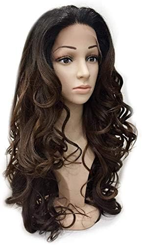 Преносимото перука на косата XZGDEN, дълга къдрава перука с висока температура на дантели за жени - кафяво, пастелно вълнообразни перука