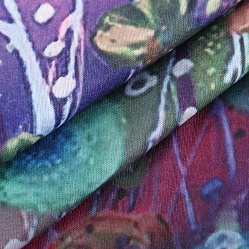 През цялата Деколте с Къс Ръкав и деколте Лодка, Памучен Ежедневни Тениска с Графичен Цветен Модел за Жени, Лятна Есенна