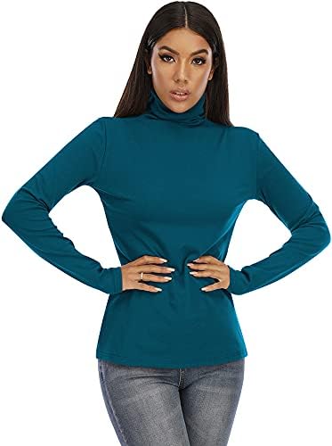 Дамски Базова тениска с високо воротом и дълъг ръкав RightPerson, Обикновена Тънки Върхове от Мек памук