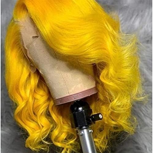 Перуки XZGDEN Перука на Косата Жълта Обемна Вълна Перуки, изработени От Човешка Коса 13X4 Перука на Дантели е Съвместим