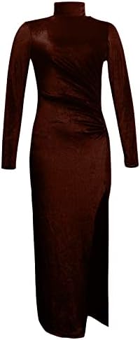 NOKMOPO Рокли за жени 2023 Вечерни Модни Обикновена Рокля с Набори в кръста, намаляване, V-образно деколте, Дълъг Ръкав