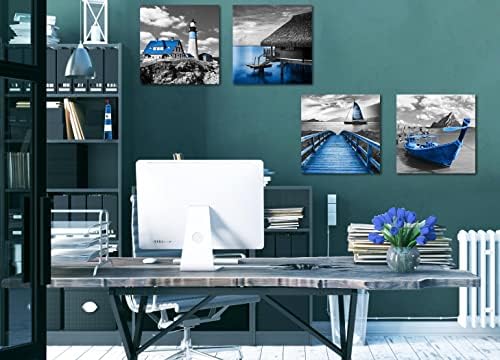 THRLVEART Плажна Стенно изкуство за хола Голям размер - Сини Картини за баня на стената - Картина на Океана Стенно изкуство