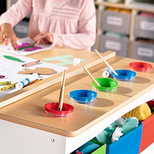 Център за изкуства и занаяти Guidecraft: Детски маса за практикуване и рисуване с табуретками, Чекмеджета за съхранение