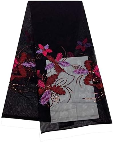 Черна Африканска Лейси Плат за рокли, Тюлевая плат с пайети, Гипюровое африкански дантела, Коледен Материал за шиене в стил Мозайка - 90 см x 65 см