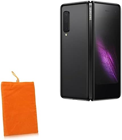 Калъф BoxWave, който е съвместим с Samsung Galaxy Fold 5G (Case by BoxWave) - Кадифена торбичка, Мек калъф от велюровой плат с завязками за Samsung Galaxy Fold 5G - Ярко-оранжев