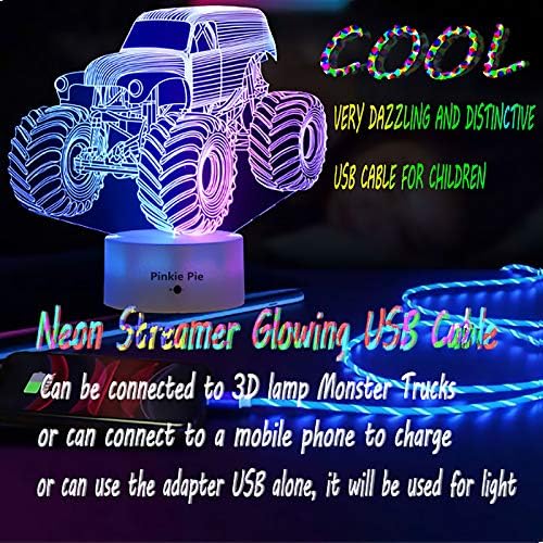 Детски 3D Led Лампа Pinkie Pie Monster Truck за момчета, лека нощ за Деца, Крушка, Мека Светлина за Спални с дистанционно