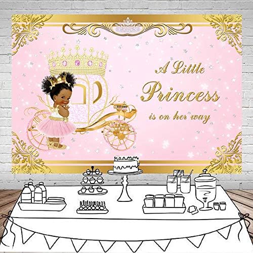 Mocsicka Златен Фон Принцеса Розова Малка принцеса в пътя на Фон за снимки на бебето Душ Vinyl Блестяща Златна Карета