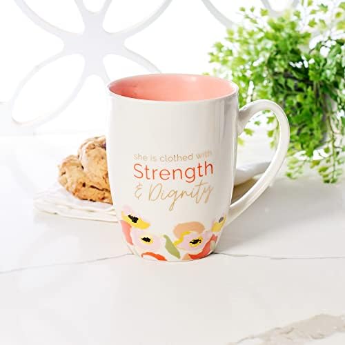 Християнски Художествени подаръци, Мотивирующая Керамична Чаша за кафе и чай за жени: Сила и достойнство - Притчи 31:25