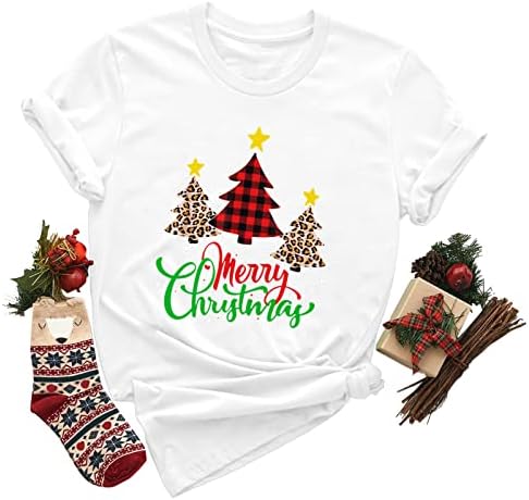 Xiloccer Коледни Дамски Ризи С Коледните Принтом, Блуза С кръгло деколте и Къс Ръкав, Блузи, Тениски, Тениска За Колоездене,