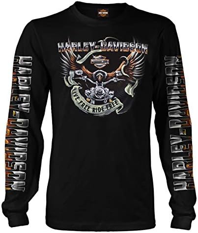 Harley-Davidson Military - Мъжка Черна тениска с изображение на Орел с дълъг ръкав - военновъздушната база Cadena | Eagle