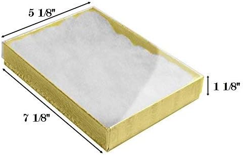 888 Дисплей - Опаковка от 50 Кашона с размер 7 x 5 x 1 1/4 в златен станиол с Прозрачна Горна част, пълна с Памук, Ковчежета