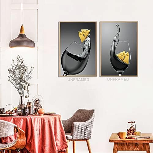Вино Чаша Стенно Изкуство, Картина от Вино, чаши Картина във формата на лодка Стенно Изкуство Кухня Черно-бели Кухненски