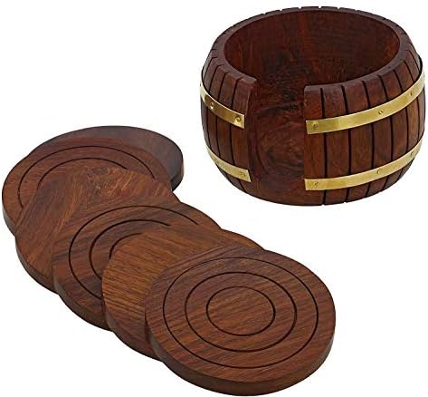 Дървени Кръгли подложки за чай Sharvgun в стари притежателя за бочонков (Комплект от 6 броя)