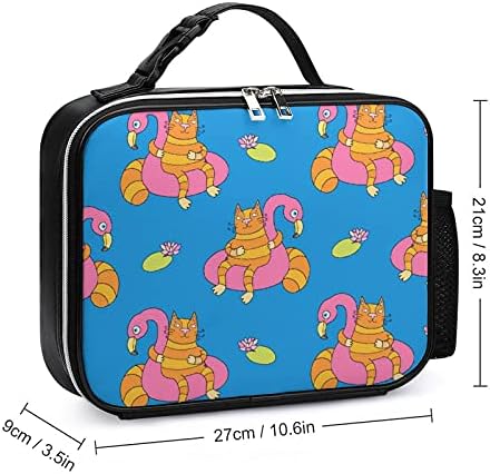 Смешно Котка Надуваем Фламинго Чанта За Обяд Подвижна Кожена Кутия С Дръжка Държач За Приготвяне На Храна За Многократна