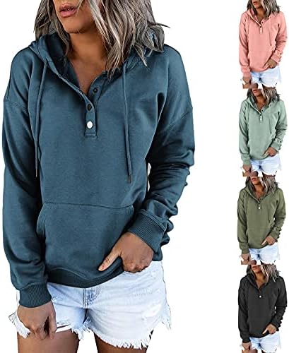 ASCOBO/ Ризи с дълъг ръкав за жени, Модерен Случайни Пуловер Копчета с Дълъг Ръкав и Завязками, Блуза, Топ, Hoody с Джоб