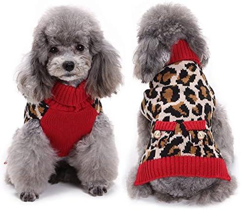 Шерипет, Пуловер за малки, Средни и Големи кучета, Леопардовые Пуловери за кучета, Пуловери за кучета, Уютен Пуловер за Кученца с джобове за есен-зима, Червен S