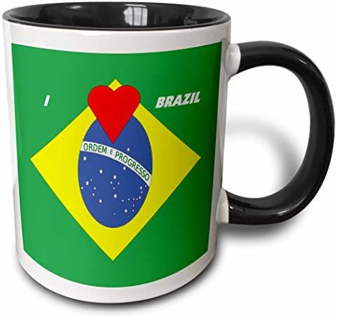3dRose mug_51545_4 два цвята Черна чаша I Love Brazil, 11 грама, Многоцветен