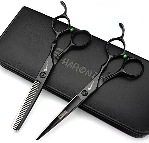 Професионални ножици за оформяне на косата и комплект Ножици за Филировки на косата - Черен - Неръждаема Стомана J44C