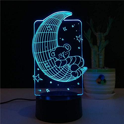 NIALC Лунен Мечка 3D лека нощ, Подарък За Рожден Ден Лампа за детска стая, 7 цвята RGB Интелигентен Сензорен прекъсвач,