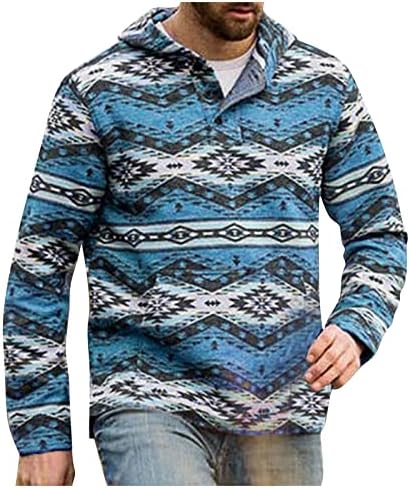 XIAXOGOOL Мъжки Блузи с качулка в стил Уестърн Ацтеките, Hoody С Етнически Принтом, Пуловер Копчета, Пуловер За Мъжете,