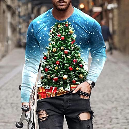 Sinzelimin/ Мъжка Тениска с дълъг ръкав, Модни Коледни Тениски с 3D Реалистично Принтом, Тениска с кръгло деколте, Коледен