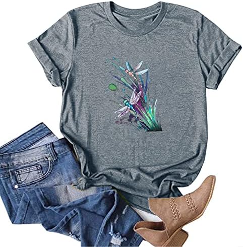 Лятна Ежедневни Тениска за жени, Модни Топове с кръгло деколте и Къс ръкав, Забавни Тениски с образа на Пеперудите, Однотонная