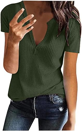 Летни Секси Потник с V-образно деколте за жени, Ежедневни Тениска Свободно Намаляване с Къс ръкав, Однотонная Тениска в Рубчик, Модни Удобна Блуза Размер Плюс Риза