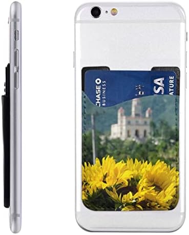 Калъфче за телефон с Дизайн на Слънчогледи, Държач за карти, Самоклеящийся калъф за кредитни карти от Изкуствена кожа ID за задния панел на смартфона е с размер 2,4x3,5 ?