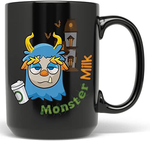 Кафеена чаша PixiDoodle Blue Monster - Призрачен Monster Kids Коледа (15 унция, черен)