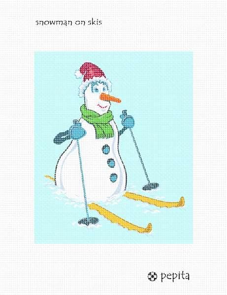 комплект за бродиране pepita: Снежен човек На ски, 7 x 8
