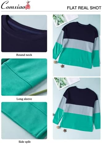 Comxiao/ Дамски Hoody размер Плюс, Всекидневни Пуловер райе с кръгло деколте и цветни блокчета, Блузи, Ризи (1X-5X)