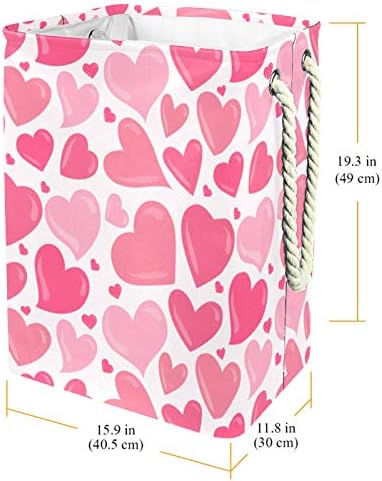 Количка за бельо Ден на Влюбените Розово Сърце с Шарките на Любовта Сгъваема Кошница за съхранение на бельо с Дръжки Подвижни Скоби Добре да се Запази Водоустойчив