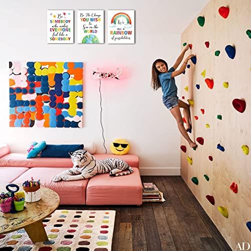 HPNIUB Цветна Дъга Арт принт, комплект от 6 теми (12x16 инча), Платно, Стенно изкуство с мотивирующей цитат за деца, Положителната картина в рамка, готова да се мотае за дет?