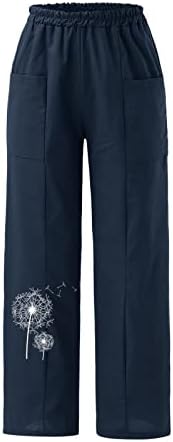 MIASHUI / дамски летни дрехи, дамски обикновена ежедневни панталони с флорални принтом, панталони с еластичен ластик на кръста и джобове, дамски панталони