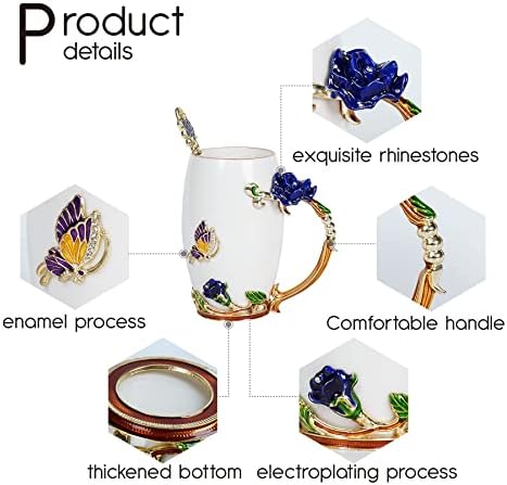 Необичайната чаша за чай с пеперуда под формата на рози, чаши за кафе за жени, керамични и с лъжица, ръчно изработени и уникални подаръци за жени