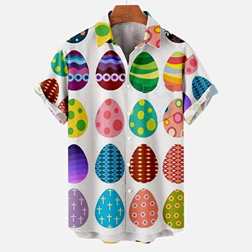 По-големи Размери, Тениска с Надпис Happy Easter, Мъжки Тениски с Къс Ръкав и Ревери, Свободни Ежедневни Тениски с Копчета