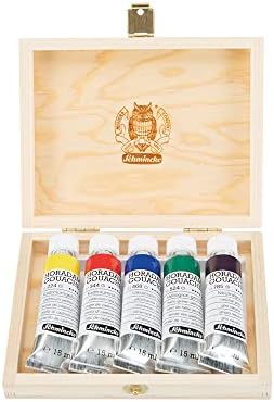 Шминке - HORADAM® Гваш, 5 тюбиков 15 мл, 727 131 097 броя, 5 на най-добрите цветове гваш в дървена кутия, най-високата концентрация на пигменти, яркост и дълбочина на цвета