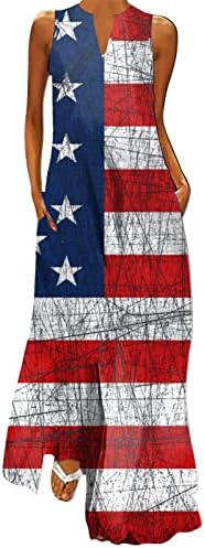 MIASHUI Лятна рокличка на Деня на Независимостта за Жени, Ежедневна Рокля с V-образно Деколте, Размер Плюс, Без Ръкави,