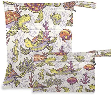 Kigai Sea Turtle Мокри и Сухи Чанти за Детски Филтър Непромокаеми Пелени за Многократна употреба Мокри чанти с 2 Джоба