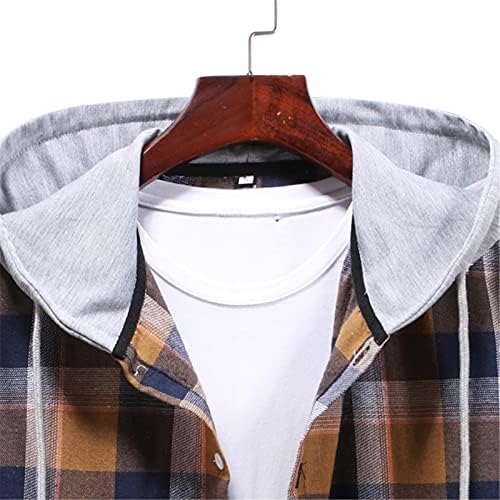 Мъжки блузи Buffalo Plaid Копчета Отпред, американски Качулки с завязками Стандартна засаждане, Мека Модни Hoody с решетка