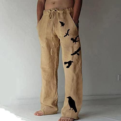 Мъжки Панталони за Йога DuDubaby, Свободни Ежедневието на Обикновен Памук, Ленени Панталони с Еластичен Принтом Вратовръзка,