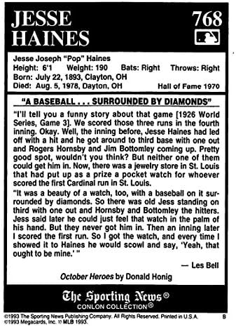 1993 Conlon Collection 768 Джеси Хайнес Сейнт Луис Кардиналс Официалната търговска картичка MLB От Sporting News в в