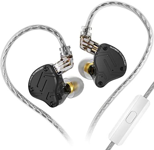 Ушите KZ ZS10 PRO X за монитори, ушите KZ ZS10ProX 5 с хибридни драйвери IEM, ушите за меломани с подвижен кабел 0,75-пинов (черен, с микрофон)