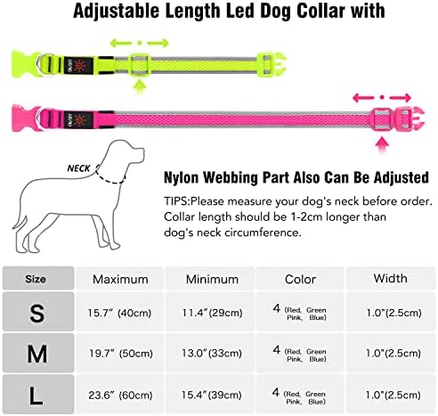 Flashseen Led Нашийник за кучета, USB Акумулаторни Led Фенери за яка за кучета, Регулируема Удобен Защитен Яка от Мека